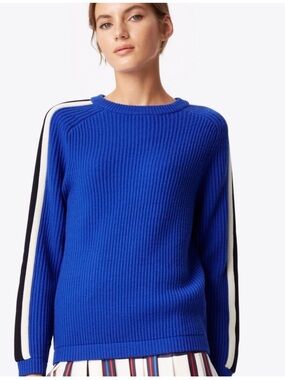 Tory Burch Val Sweater Blue Dahlia Varsity Stripe XL